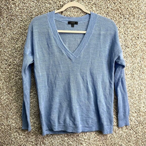 J. Crew Sweater Women’s XS 100% Merino Wool Blue Pullover Knit V-Neck - Picture 1 of 6